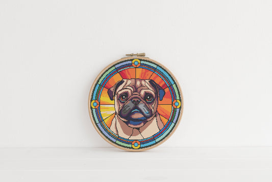 Stained Glass Pug Cross Stitch Pattern