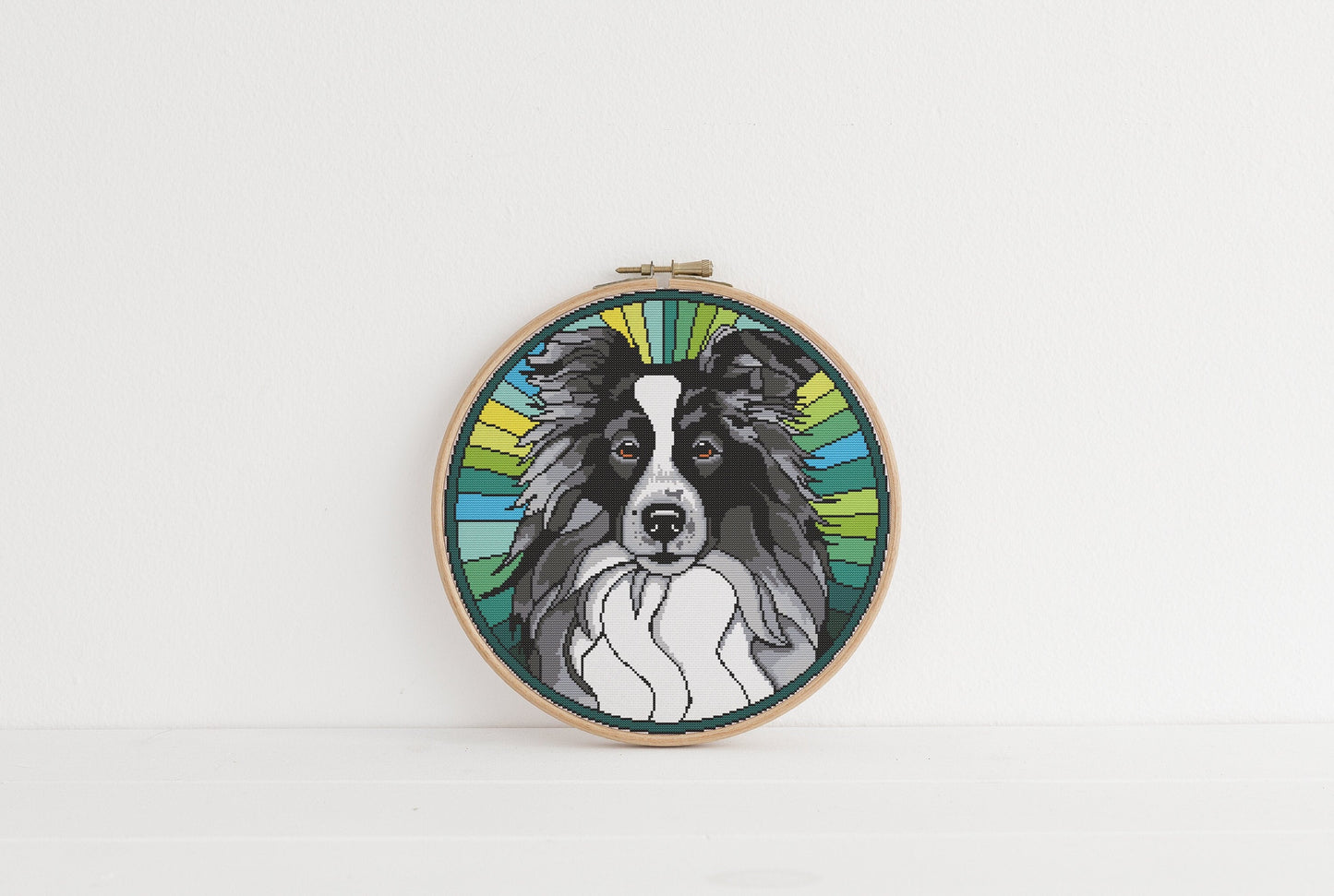 Stained Glass Border Collie Cross Stitch Pattern