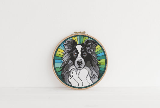 Stained Glass Border Collie Cross Stitch Pattern