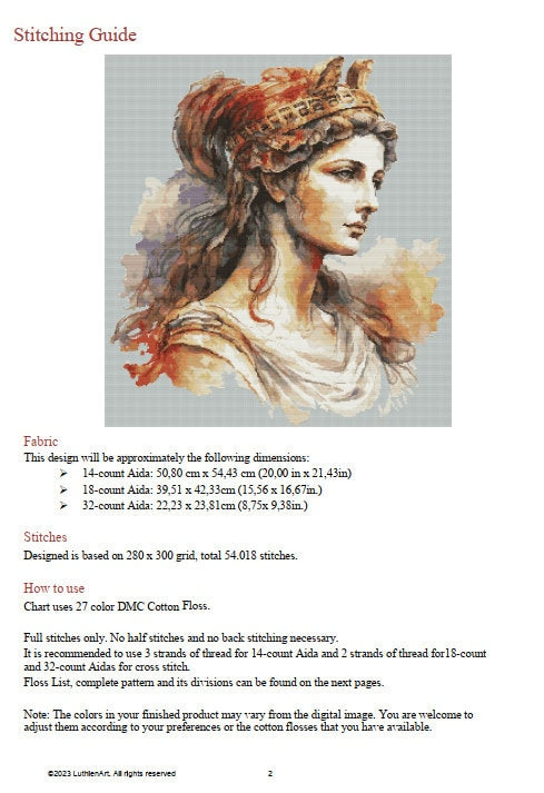 Ancient World Athena Cross Stitch Pattern