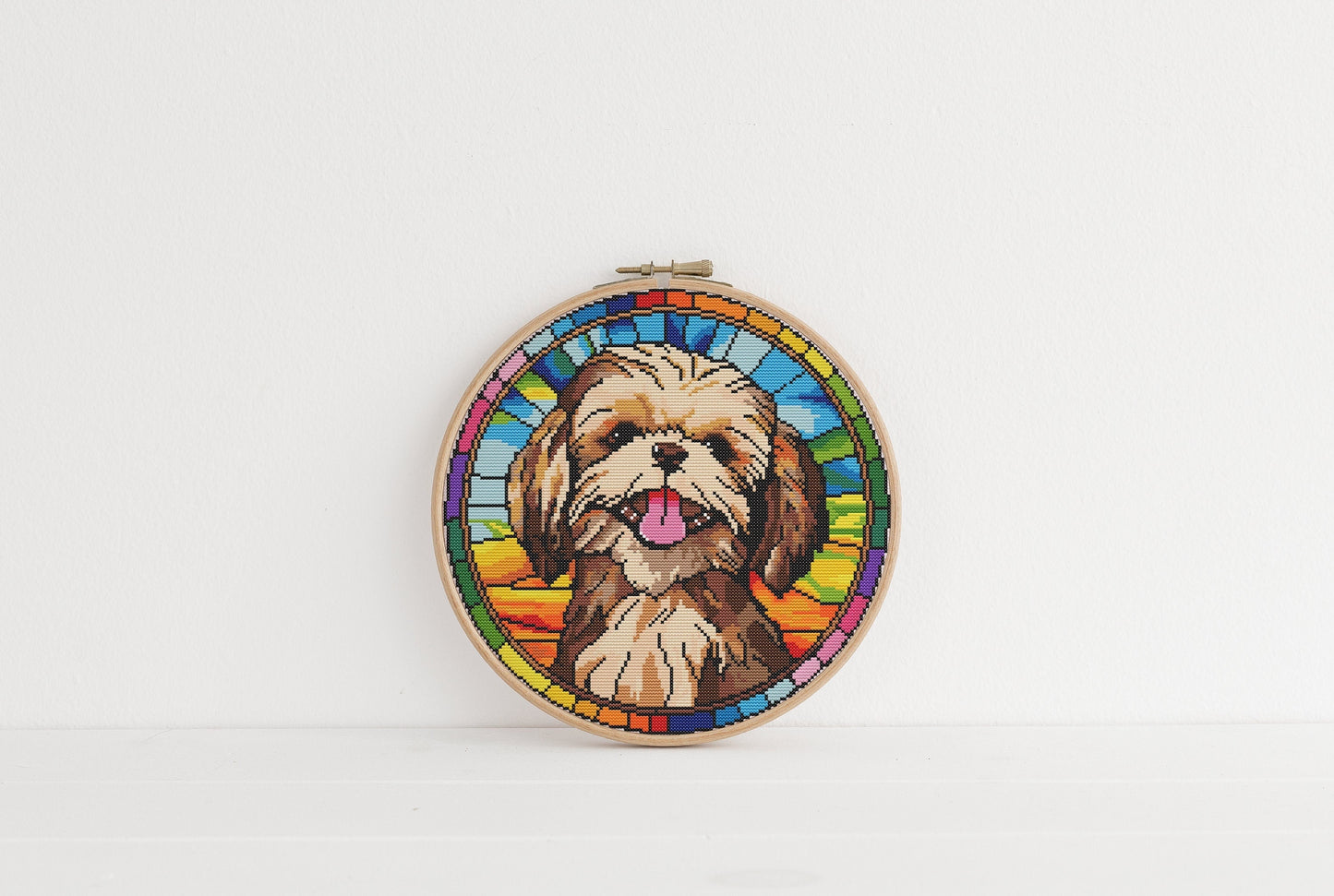 Stained Glass Shih Tzu Cross Stitch Pattern