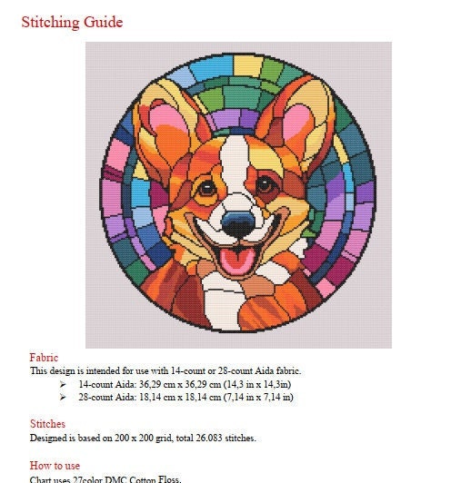 Stained Glass Corgi Cross Stitch Pattern