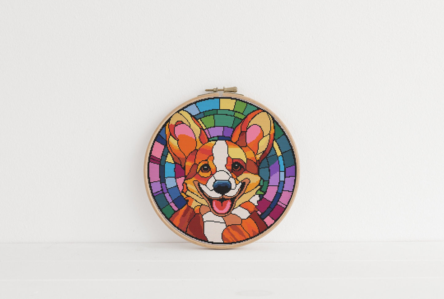 Stained Glass Corgi Cross Stitch Pattern