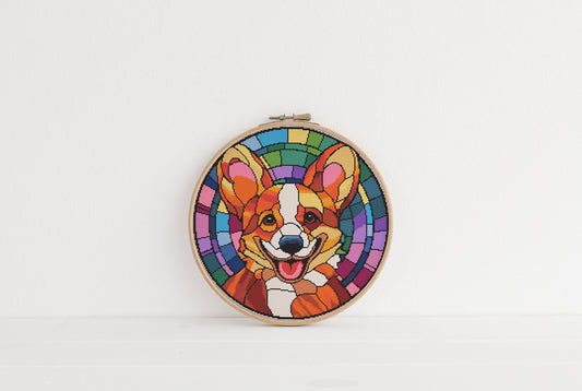 Stained Glass Corgi Cross Stitch Pattern