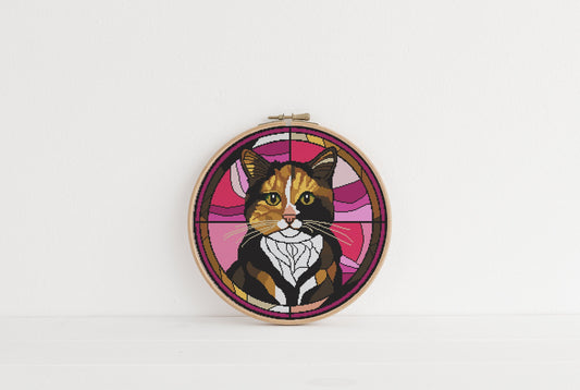 Stained Glass Cats Cross Stitch Pattern - Calico Cat