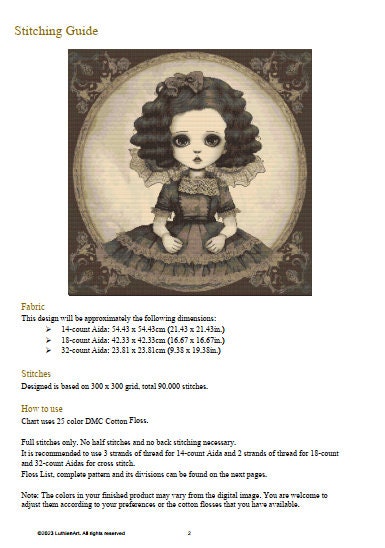 Gothic Vintage Dolls Lucy Cross Stitch Chart