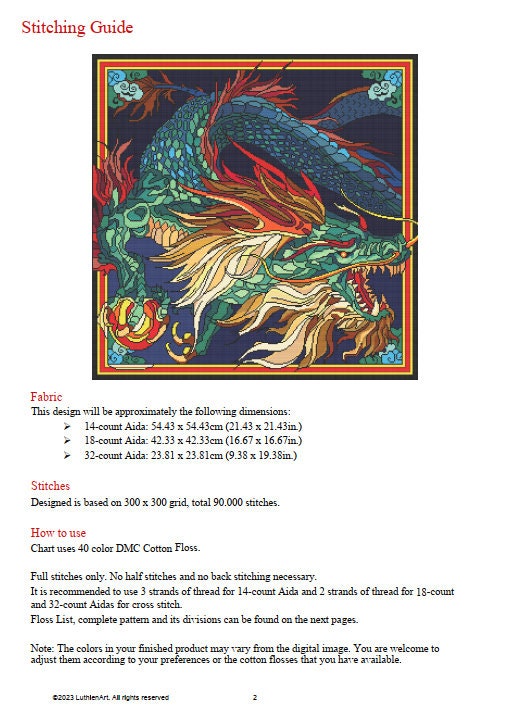 Majestic Chinese Dragon Cross Stitch Chart