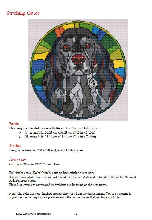 Stained Glass English Cocker Spaniel Black Cross Stitch Pattern