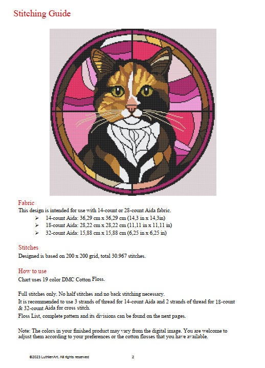 Stained Glass Cats Cross Stitch Pattern - Calico Cat