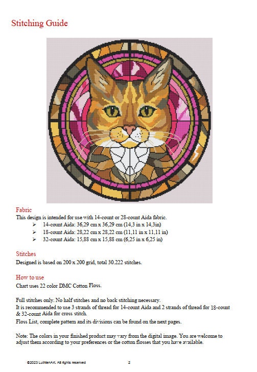 Stained Glass Cats Cross Stitch Pattern - Tabby Calico Cat