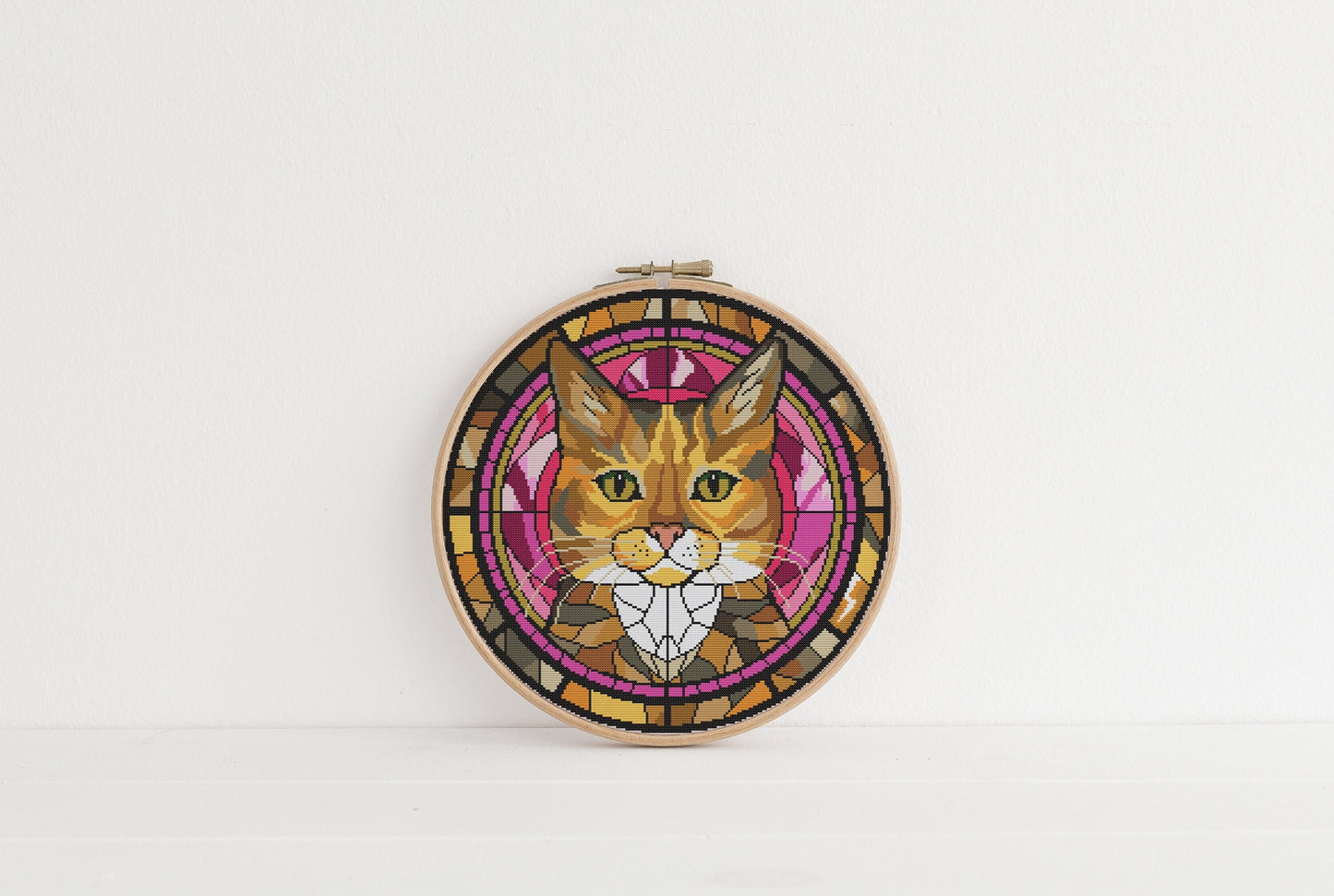 Stained Glass Cats Cross Stitch Pattern - Tabby Calico Cat