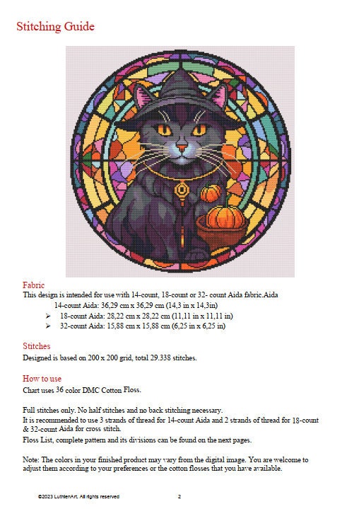 Stained Glass Witchy Cat Cross Stitch Pattern