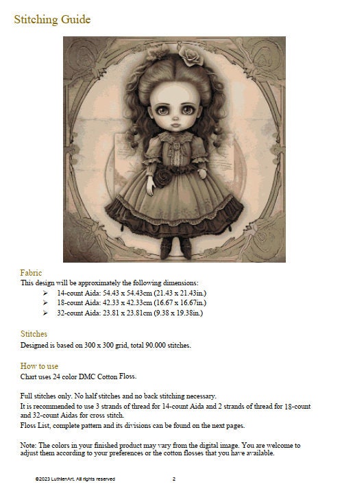 Gothic Vintage Dolls Dolores Cross Stitch Chart