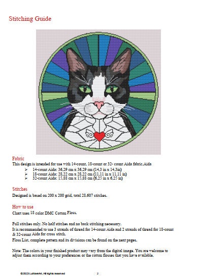 Stained Glass Cats Cross Stitch Pattern - Black and White Cat