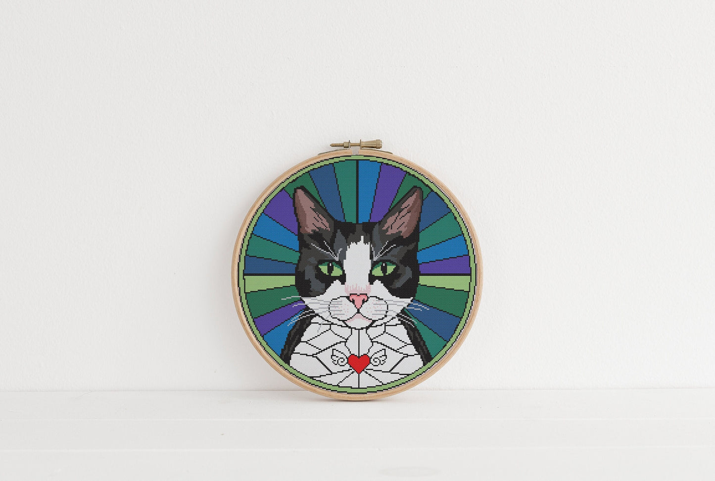 Stained Glass Cats Cross Stitch Pattern - Black and White Cat