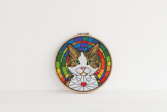 Stained Glass Cats Cross Stitch Pattern - Tabby Cat