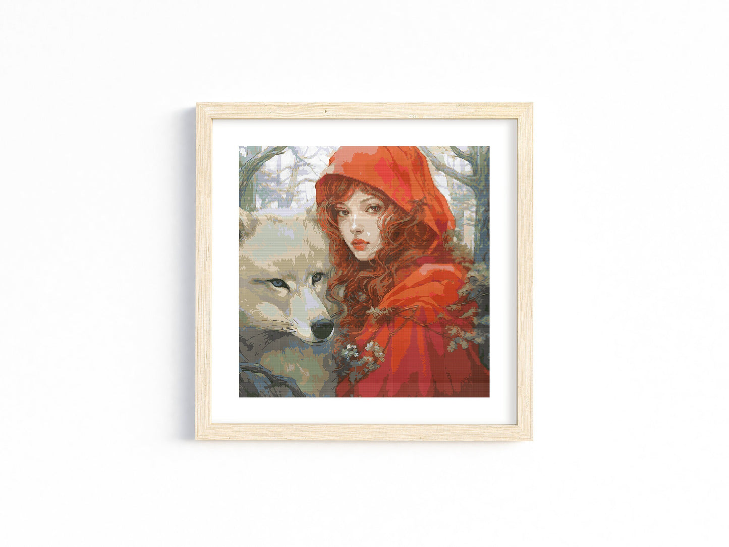 Holly Forest Wolf and The Red Riding Hood Cross Stitch Chart