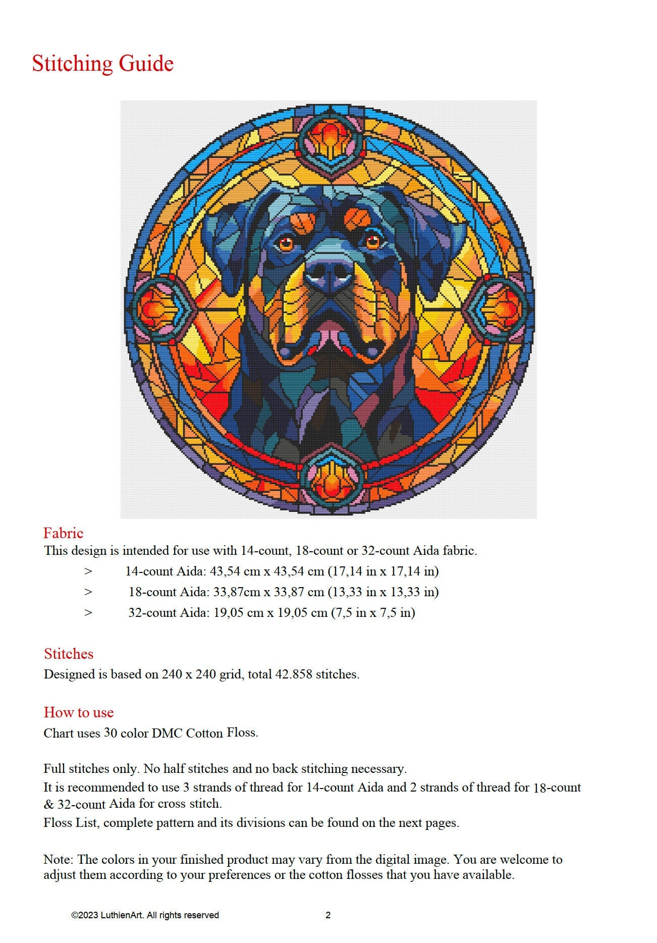 Stained Glass Rottweiler Cross Stitch Pattern