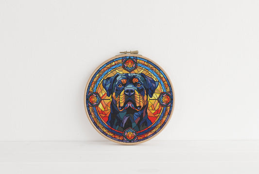 Stained Glass Rottweiler Cross Stitch Pattern