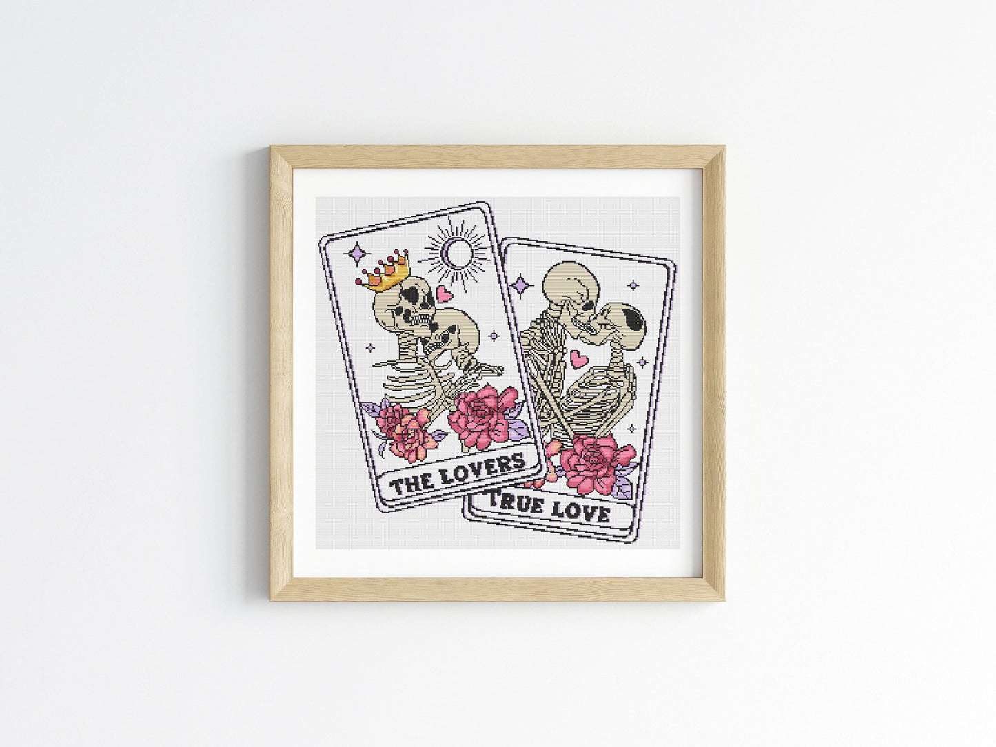 Skeleton Lovers Tarot Cross Stitch Pattern - White Fabric Version