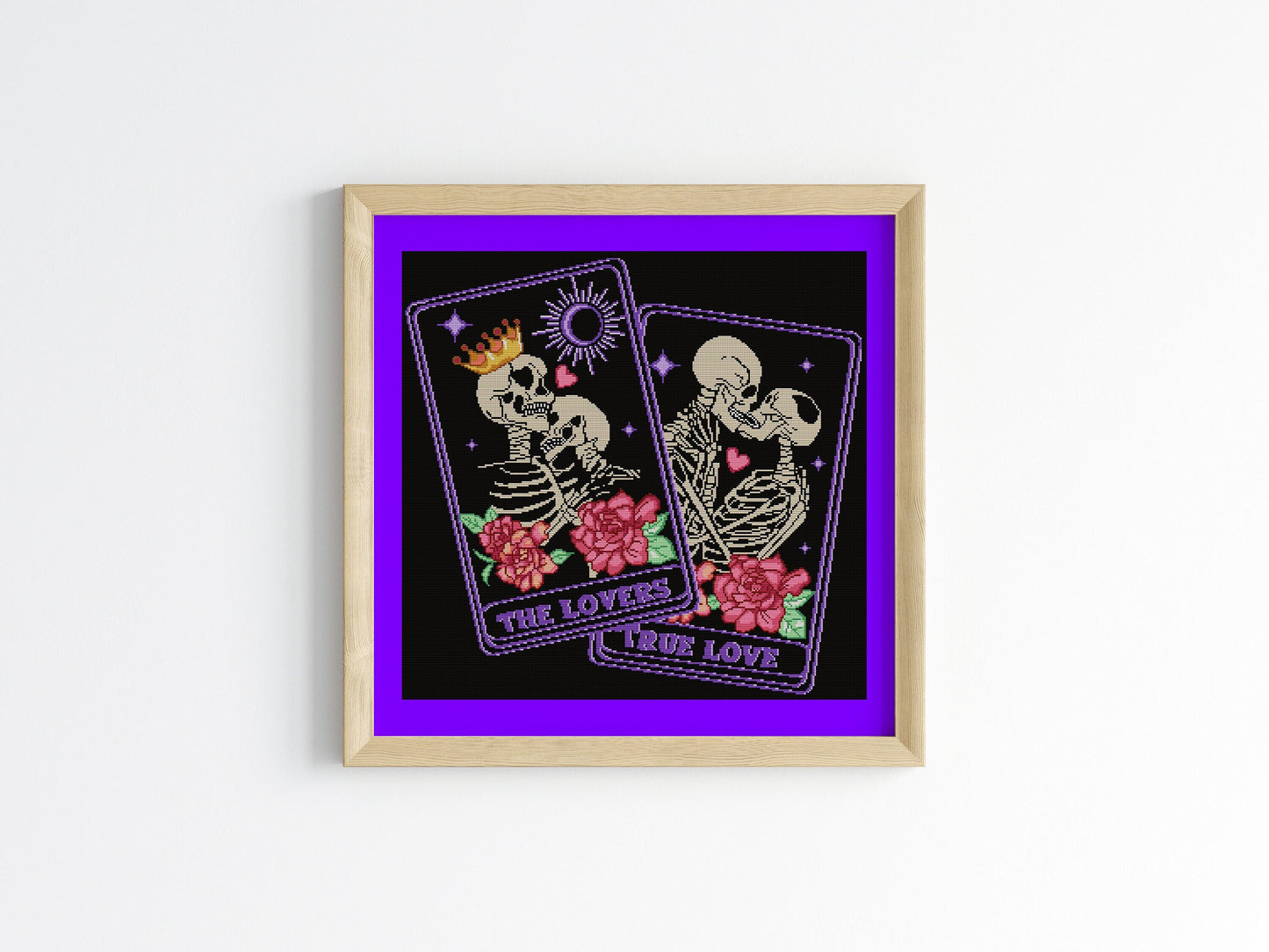 Skeleton Lovers Tarot Cross Stitch Pattern - Black Fabric Version