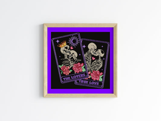 Skeleton Lovers Tarot Cross Stitch Pattern - Black Fabric Version