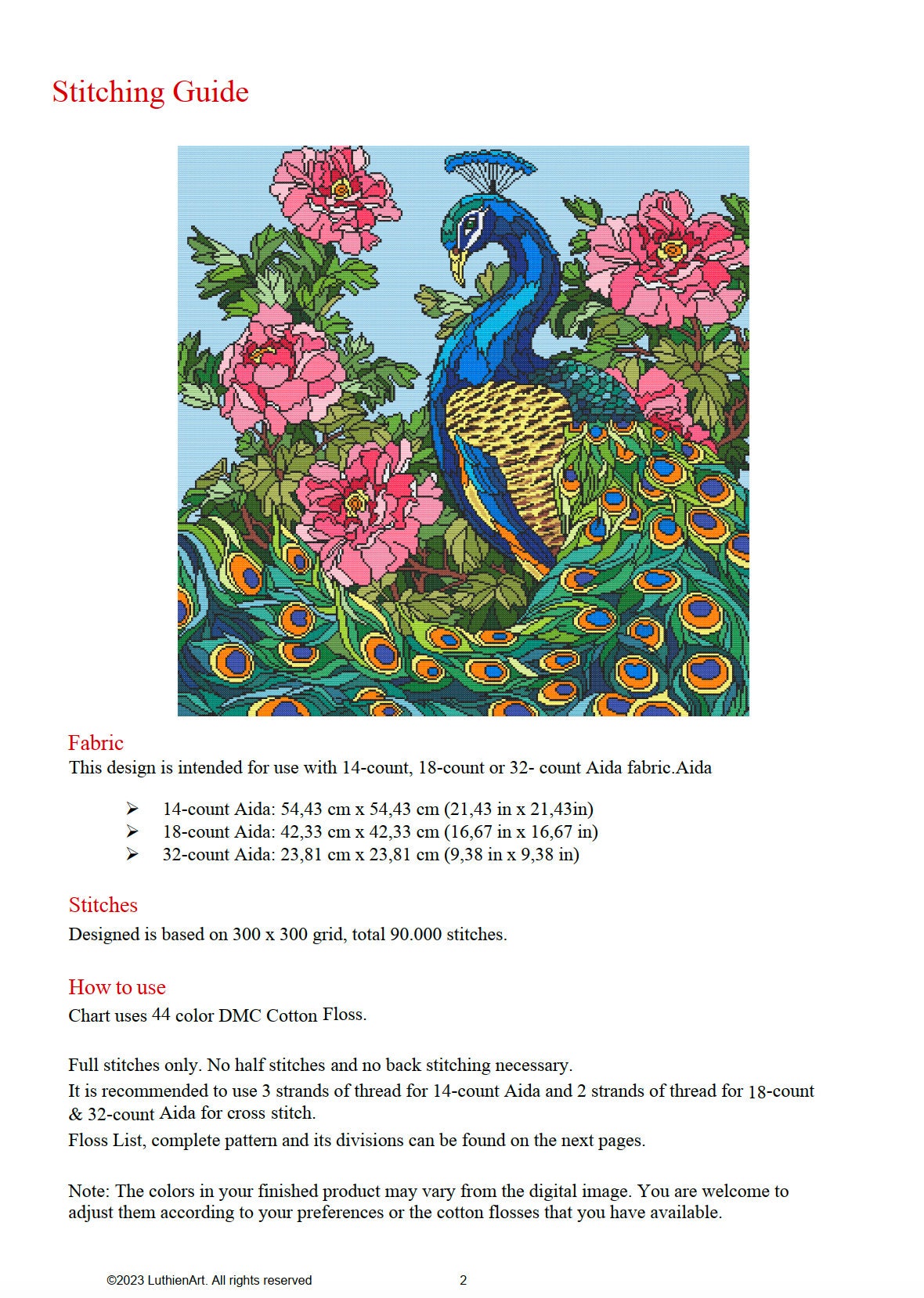 Peacock and Peonies Cross Stitch Chart