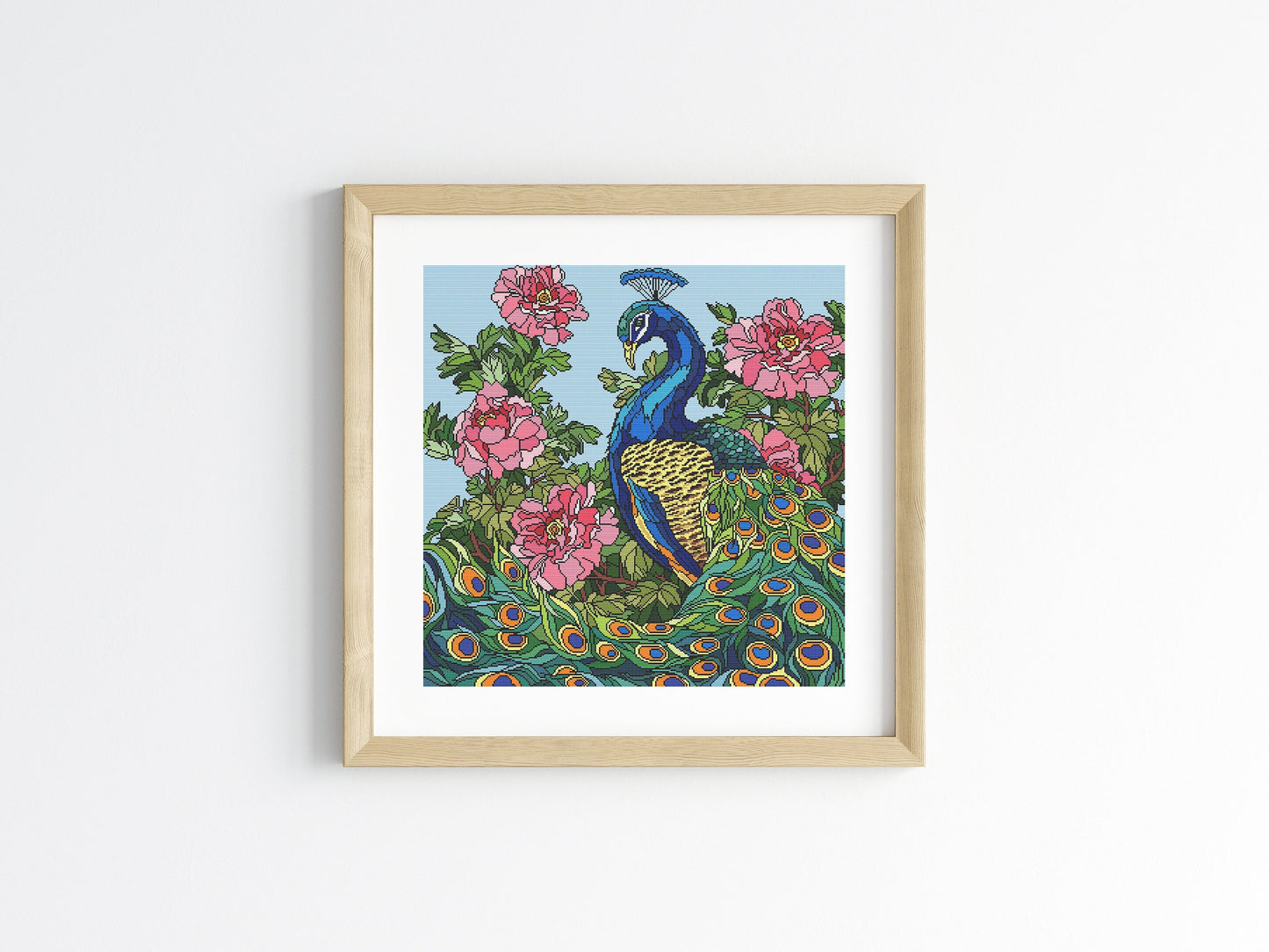 Peacock and Peonies Cross Stitch Chart