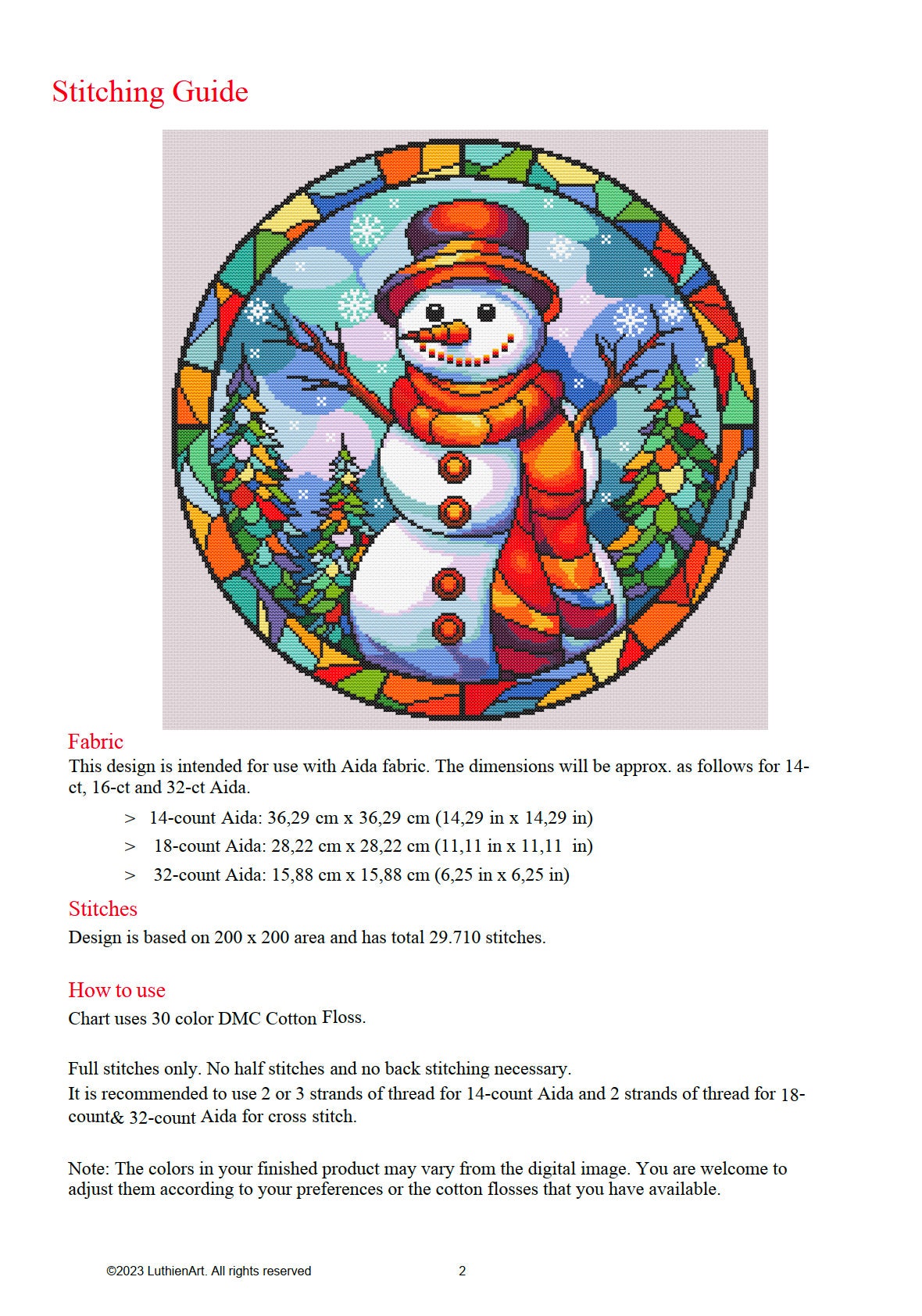 Stained Glass Snowman Christmas Cross Stitch Pattern