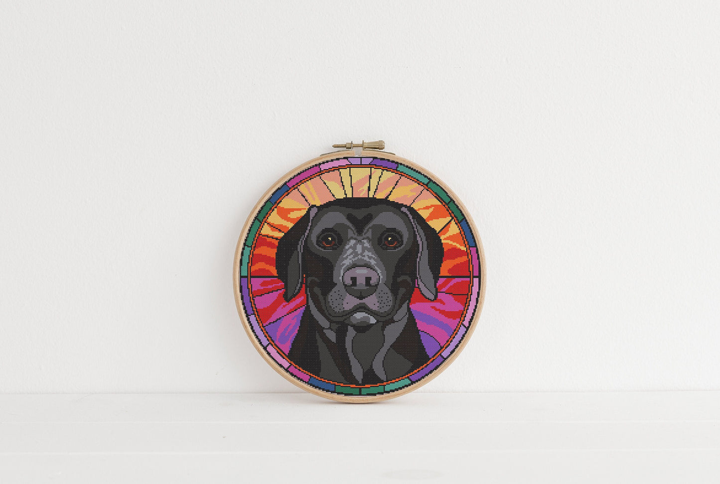 Stained Glass Black Labrador Retriever Cross Stitch Pattern