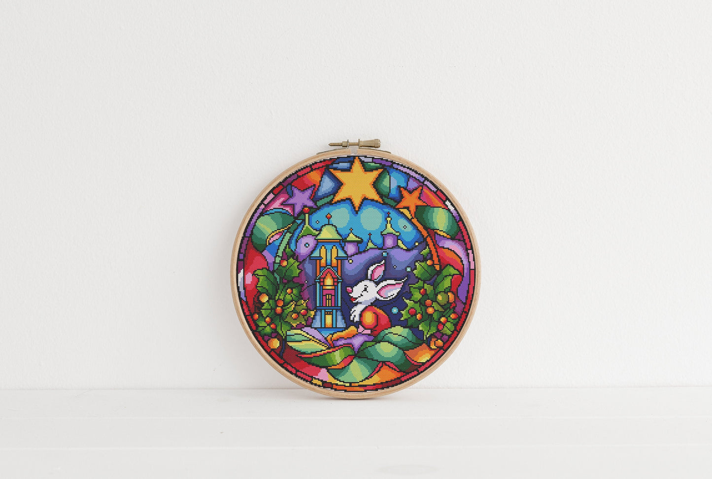 Stained Glass Fairy Christmas Cross Stitch Pattern