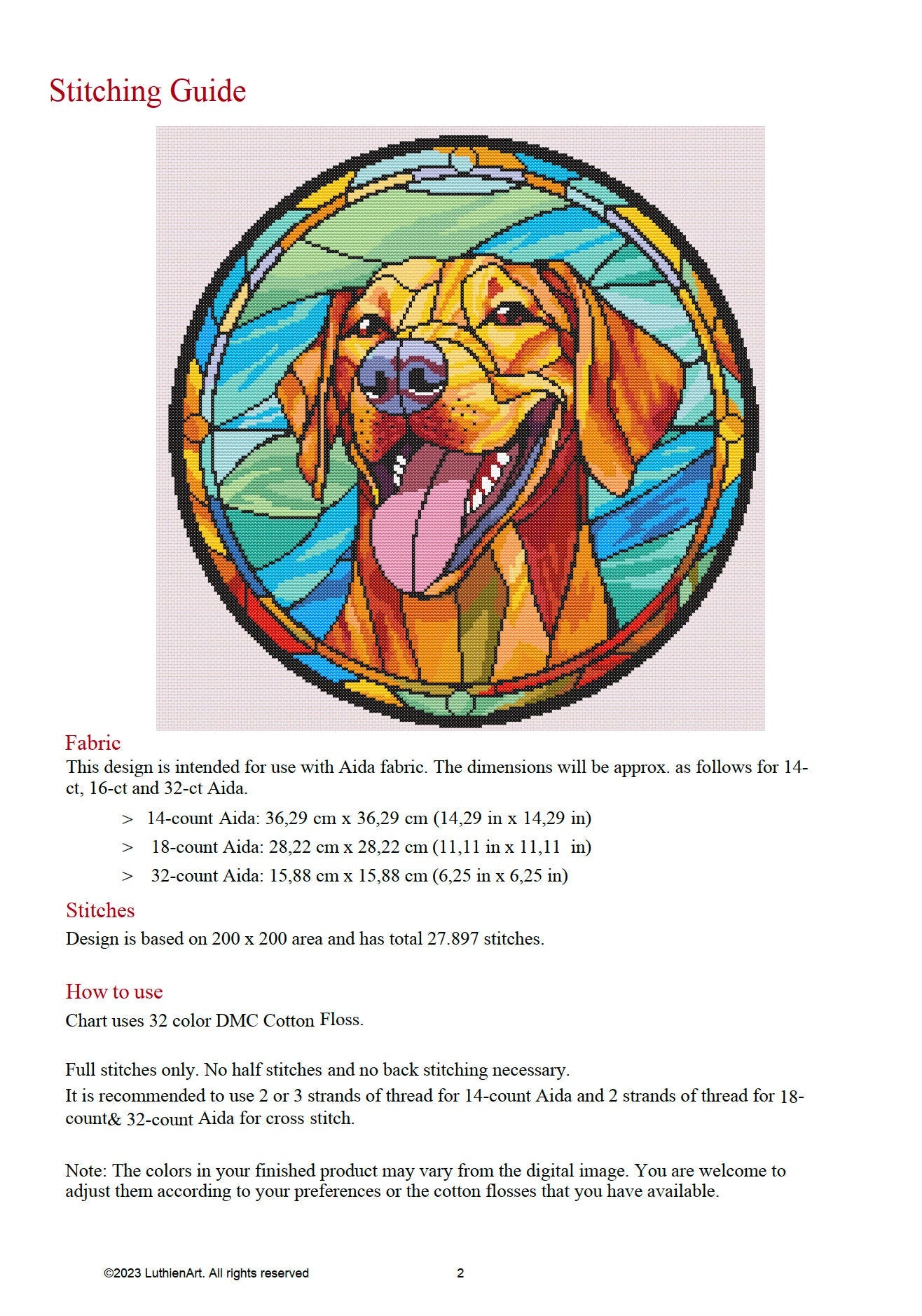 Stained Glass Tan Labrador Retriever Cross Stitch Pattern