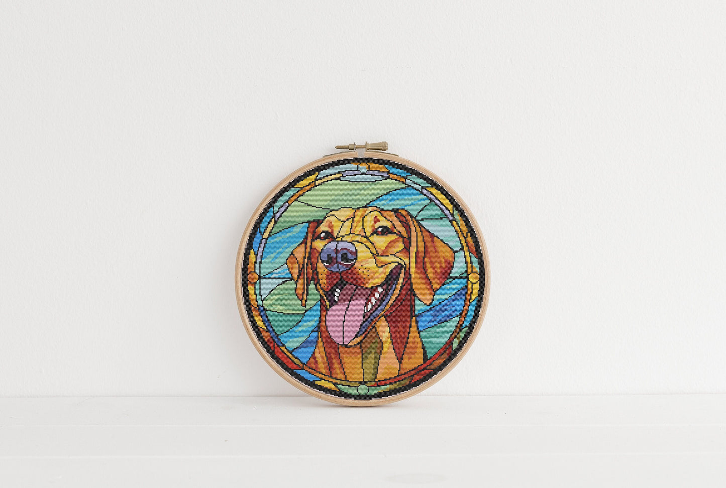 Stained Glass Tan Labrador Retriever Cross Stitch Pattern