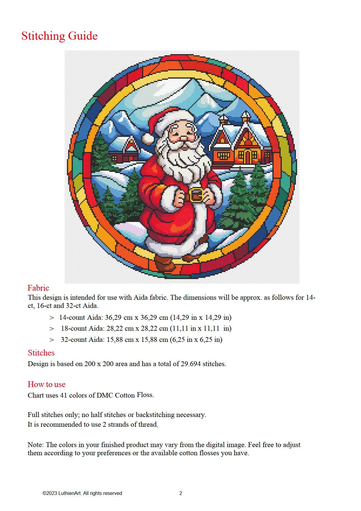 Stained Glass Santa Christmas Cross Stitch Pattern