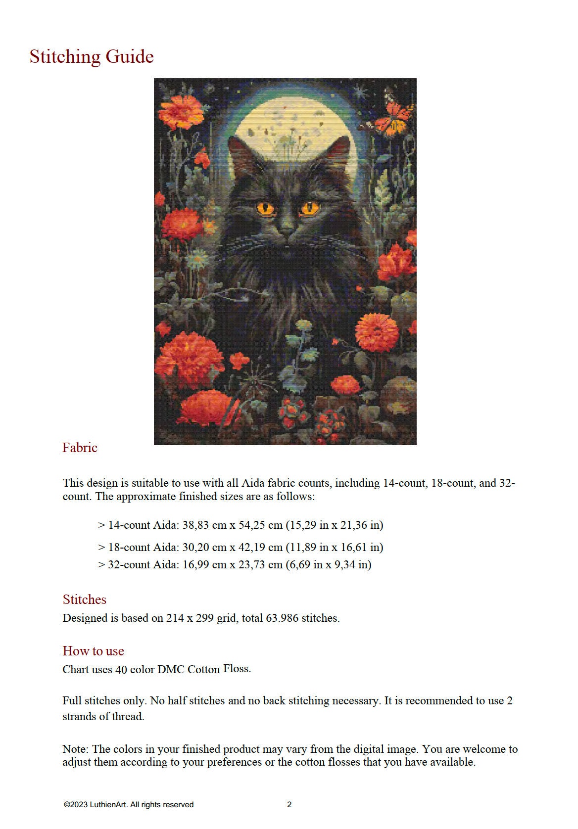 Gothic Botanical Animals Cat Cross Stitch Chart