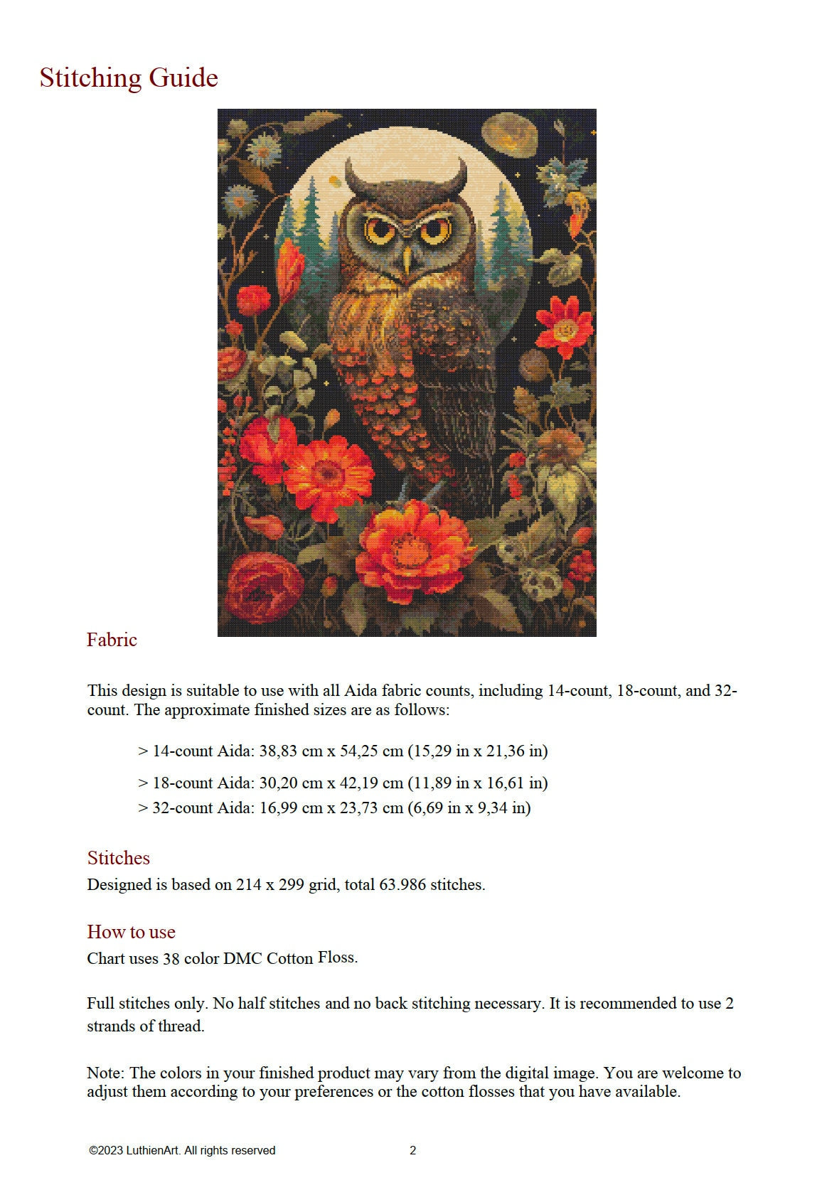 Gothic Botanical Animals Owl Cross Stitch Chart