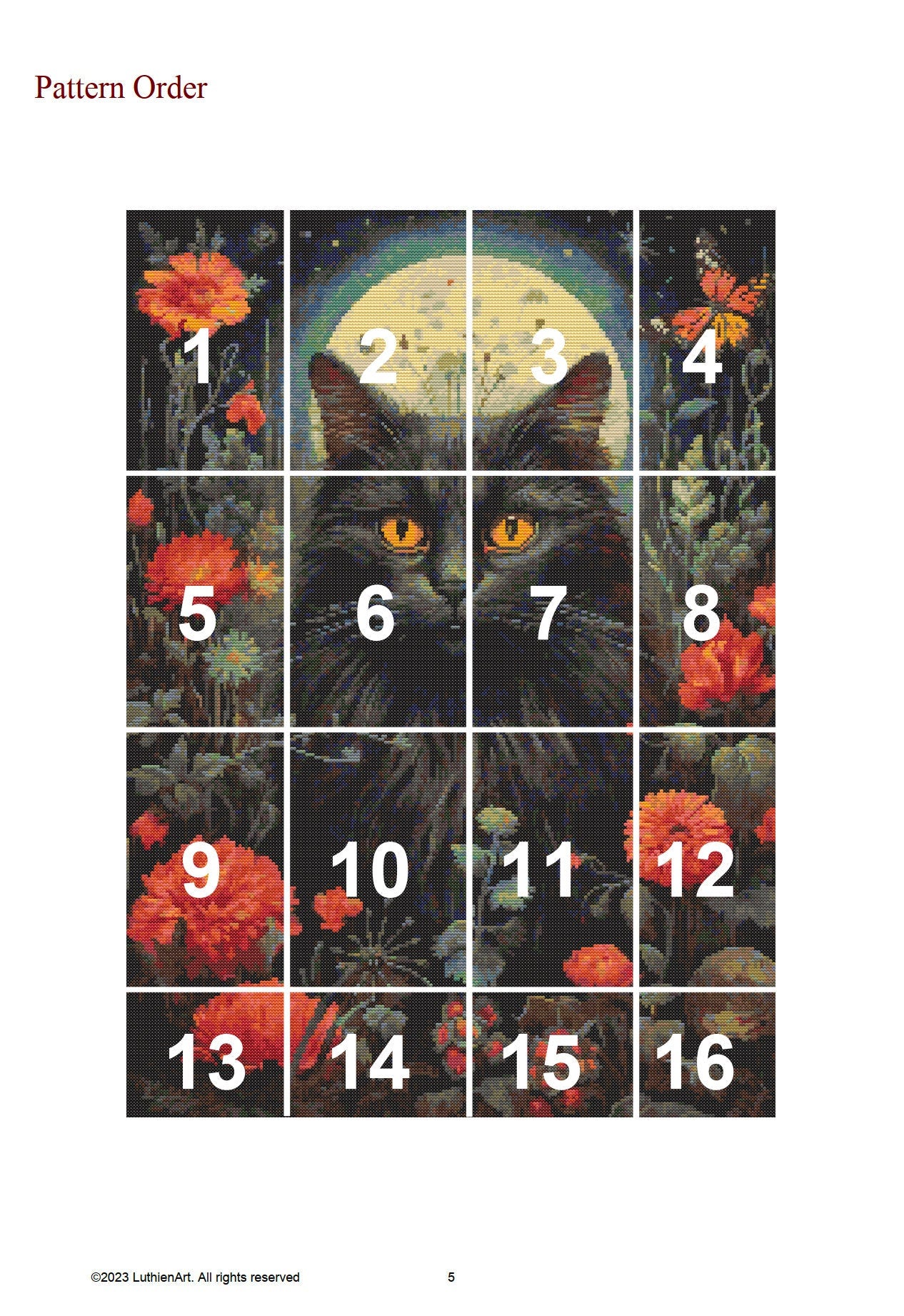 Gothic Botanical Animals Cat Cross Stitch Chart