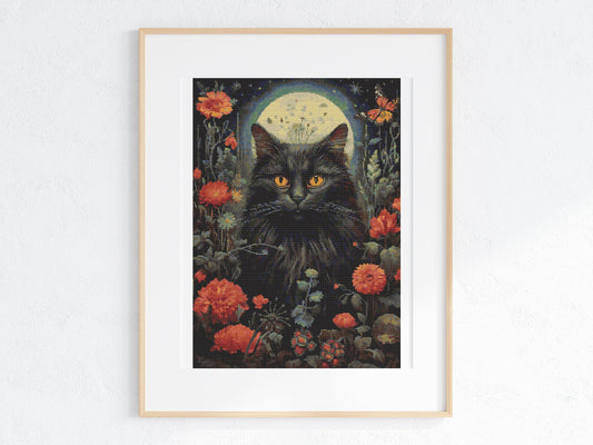 Gothic Botanical Animals Cat Cross Stitch Chart