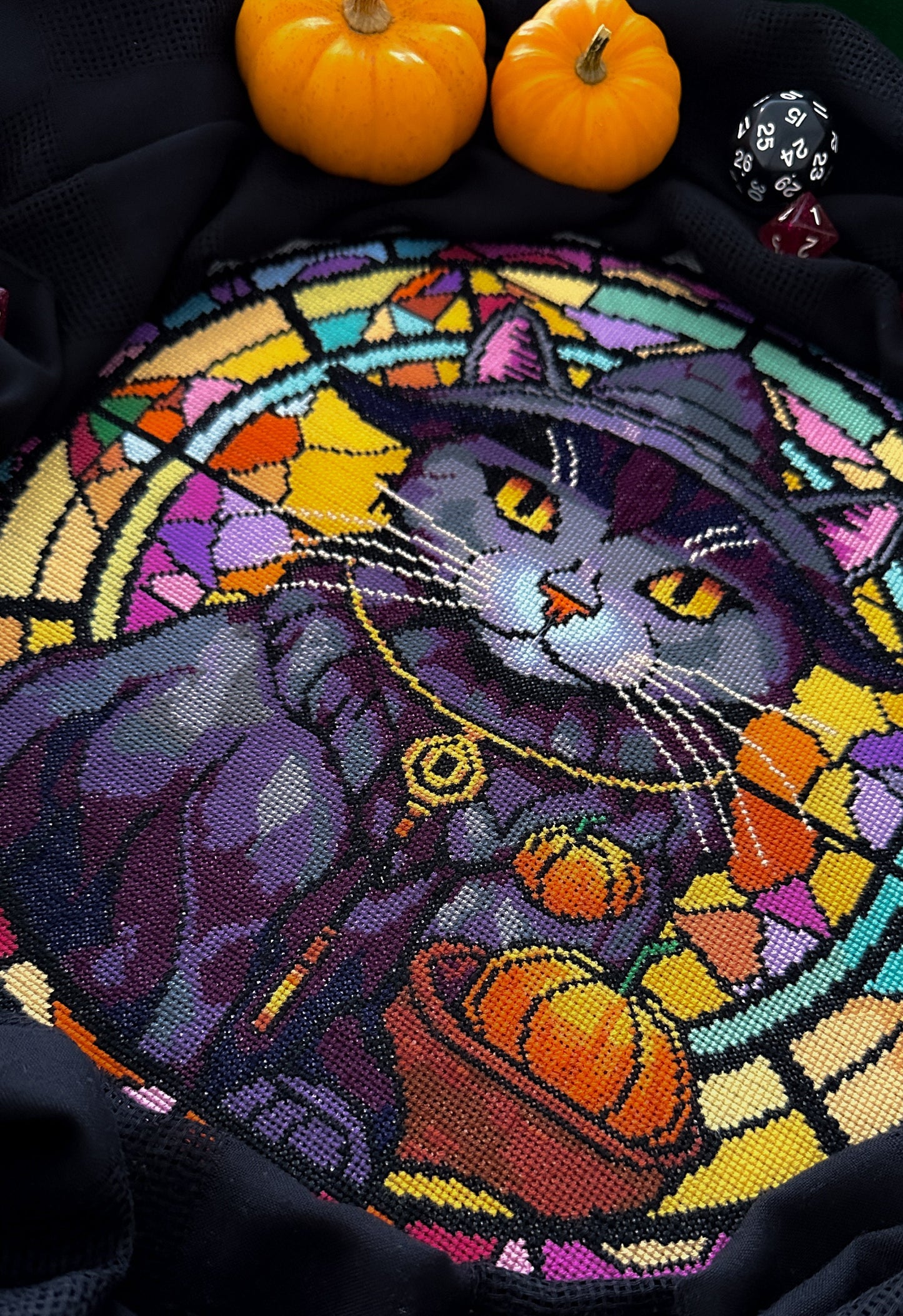 Stained Glass Witchy Cat Cross Stitch Pattern