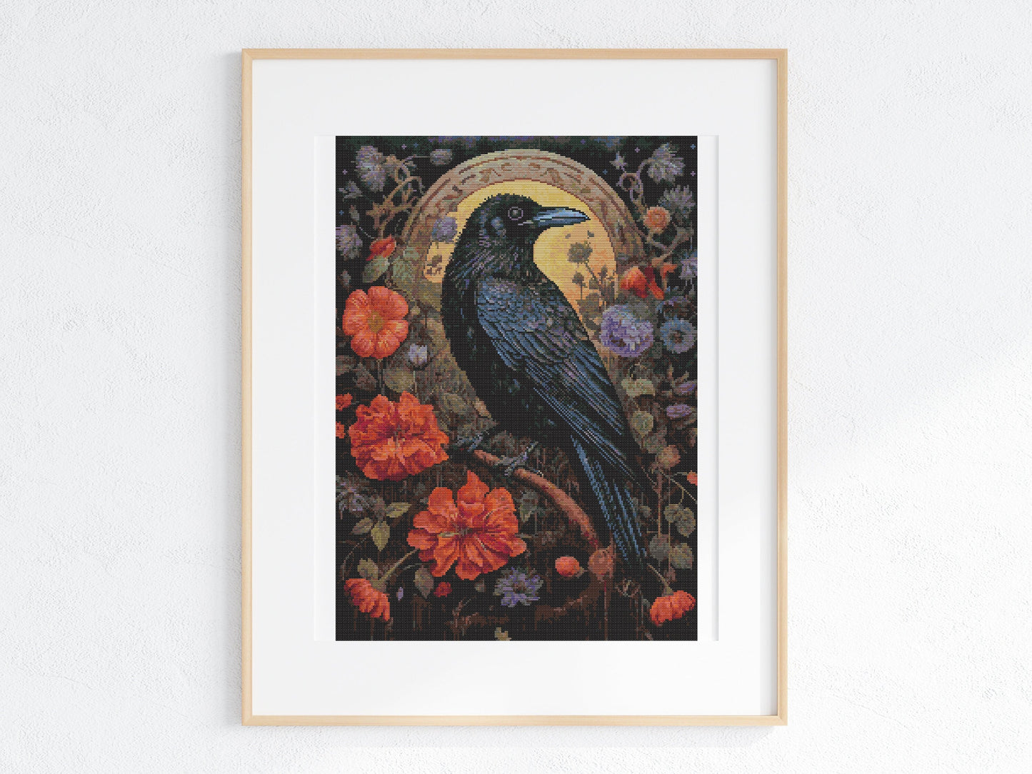 Gothic Botanical Animals Raven Cross Stitch Chart