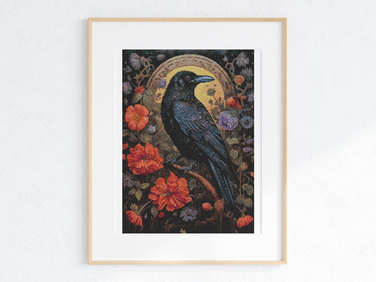 Gothic Botanical Animals Raven Cross Stitch Chart