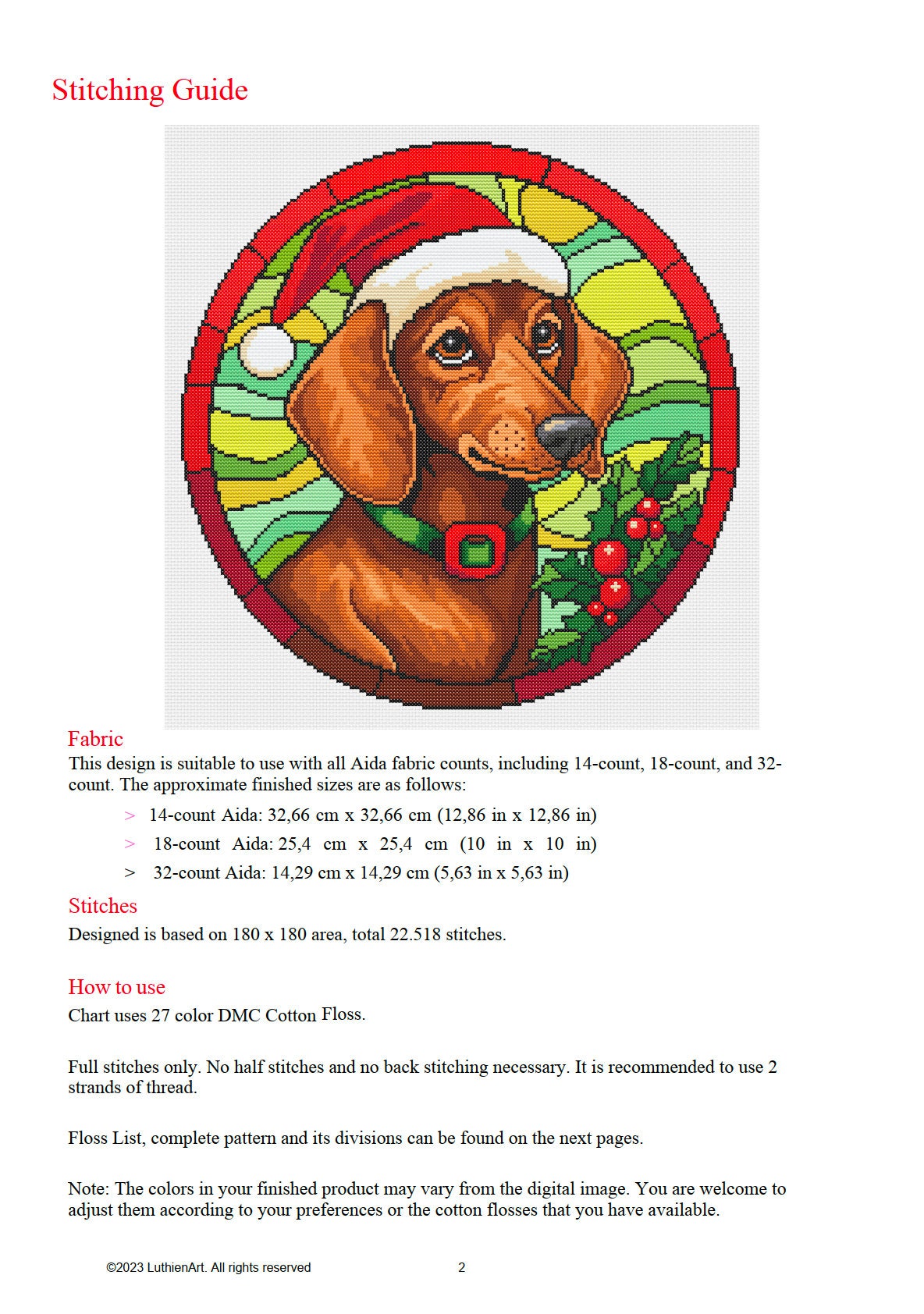 Stained Glass Christmas Dachshund Cross Stitch Pattern