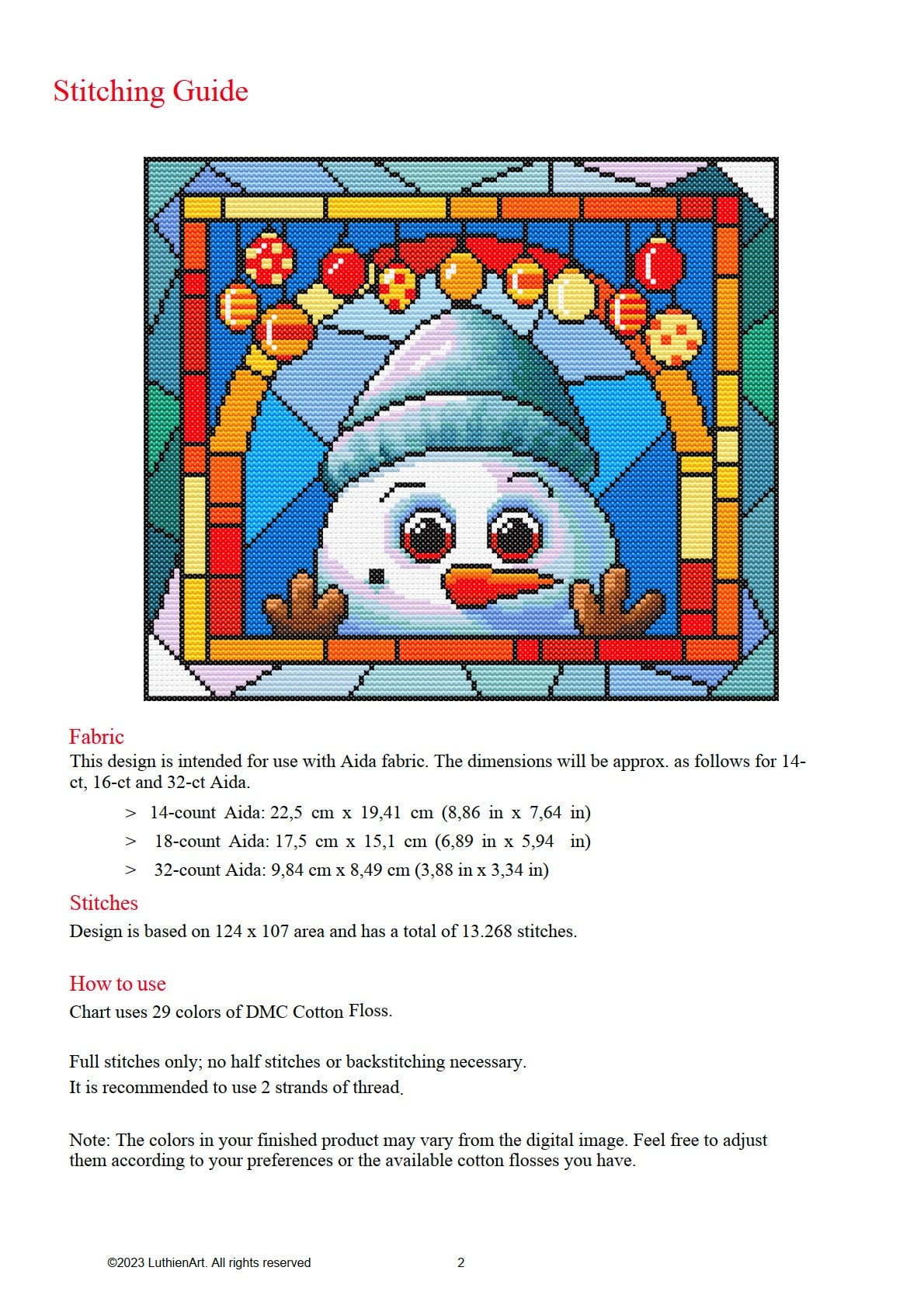 Stained Glass Snow Man Christmas Peeking Cross Stitch Pattern