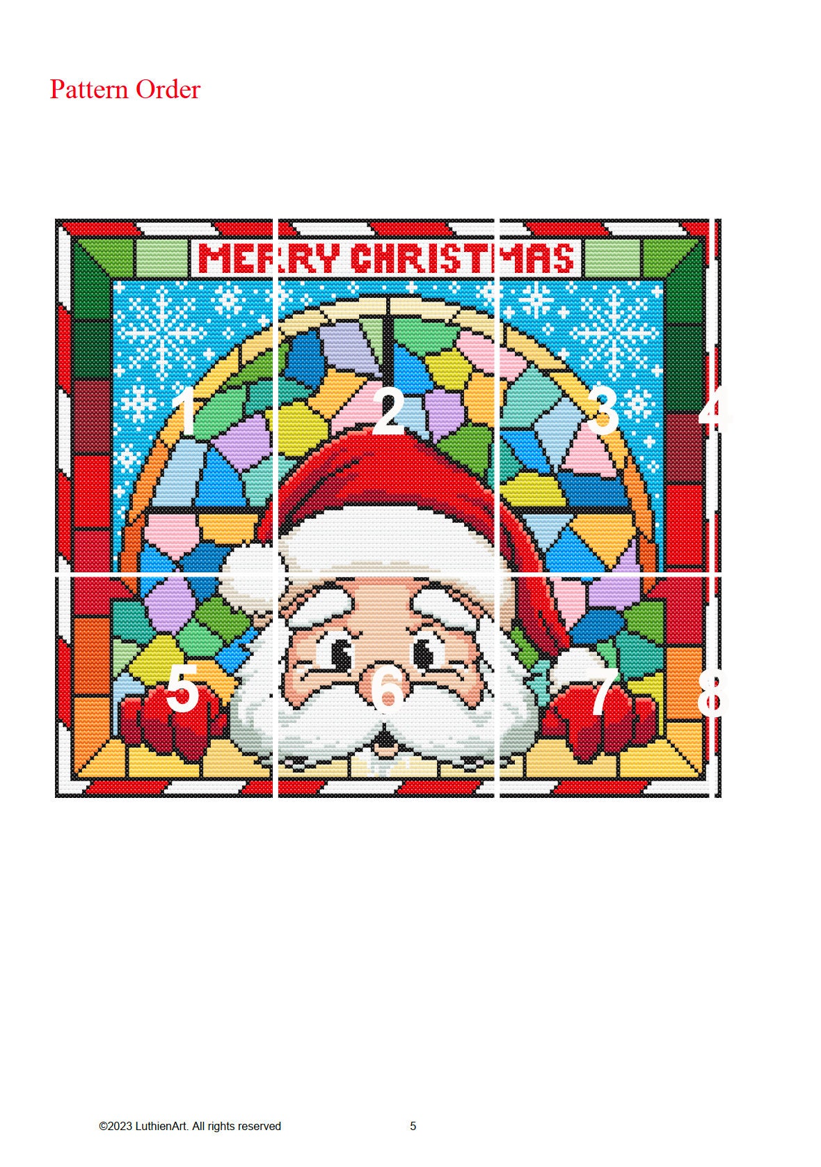 Stained Glass Santa's Workshop Window Christmas Peeking Cross Stitch Pattern