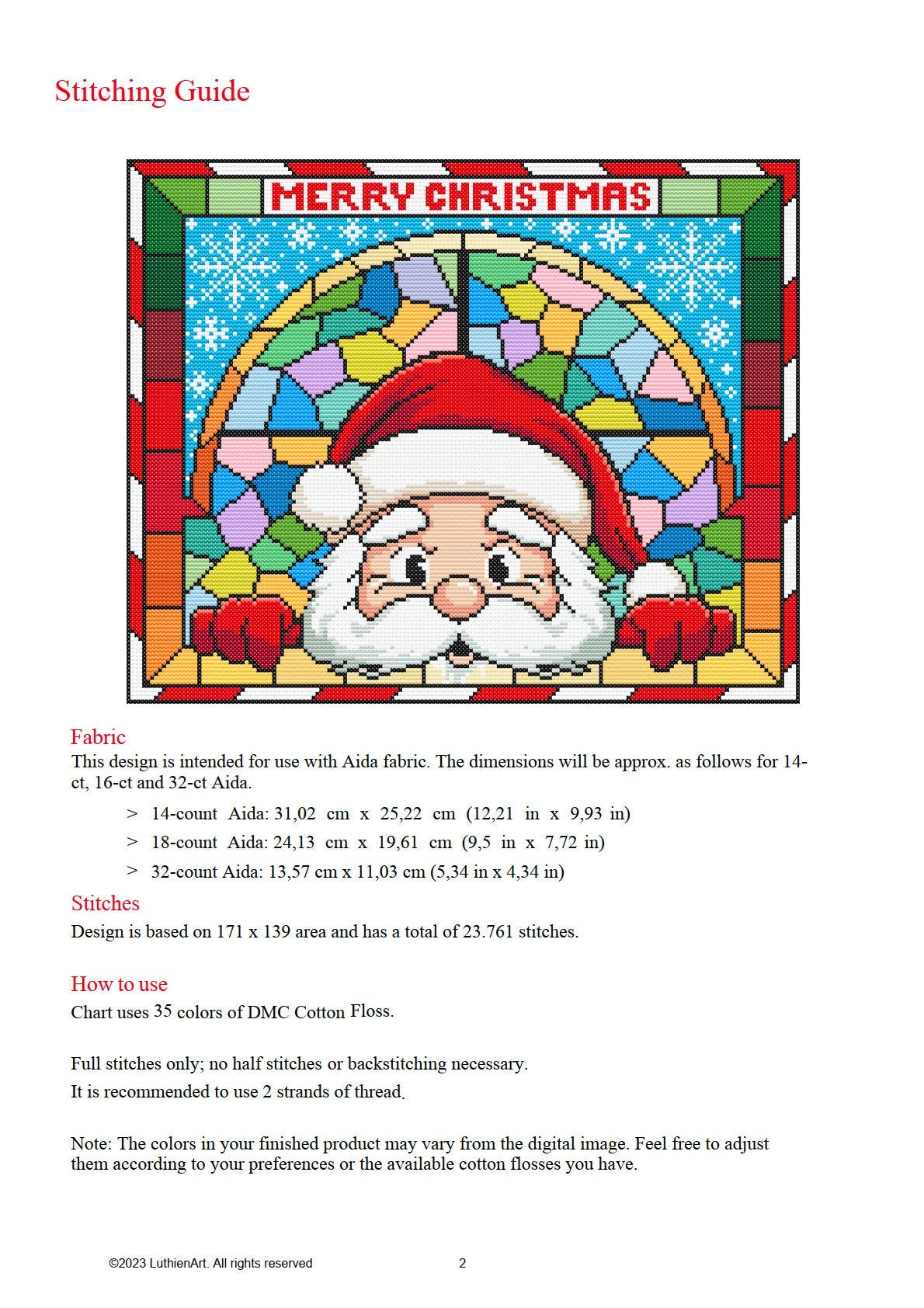 Stained Glass Santa's Workshop Window Christmas Peeking Cross Stitch Pattern