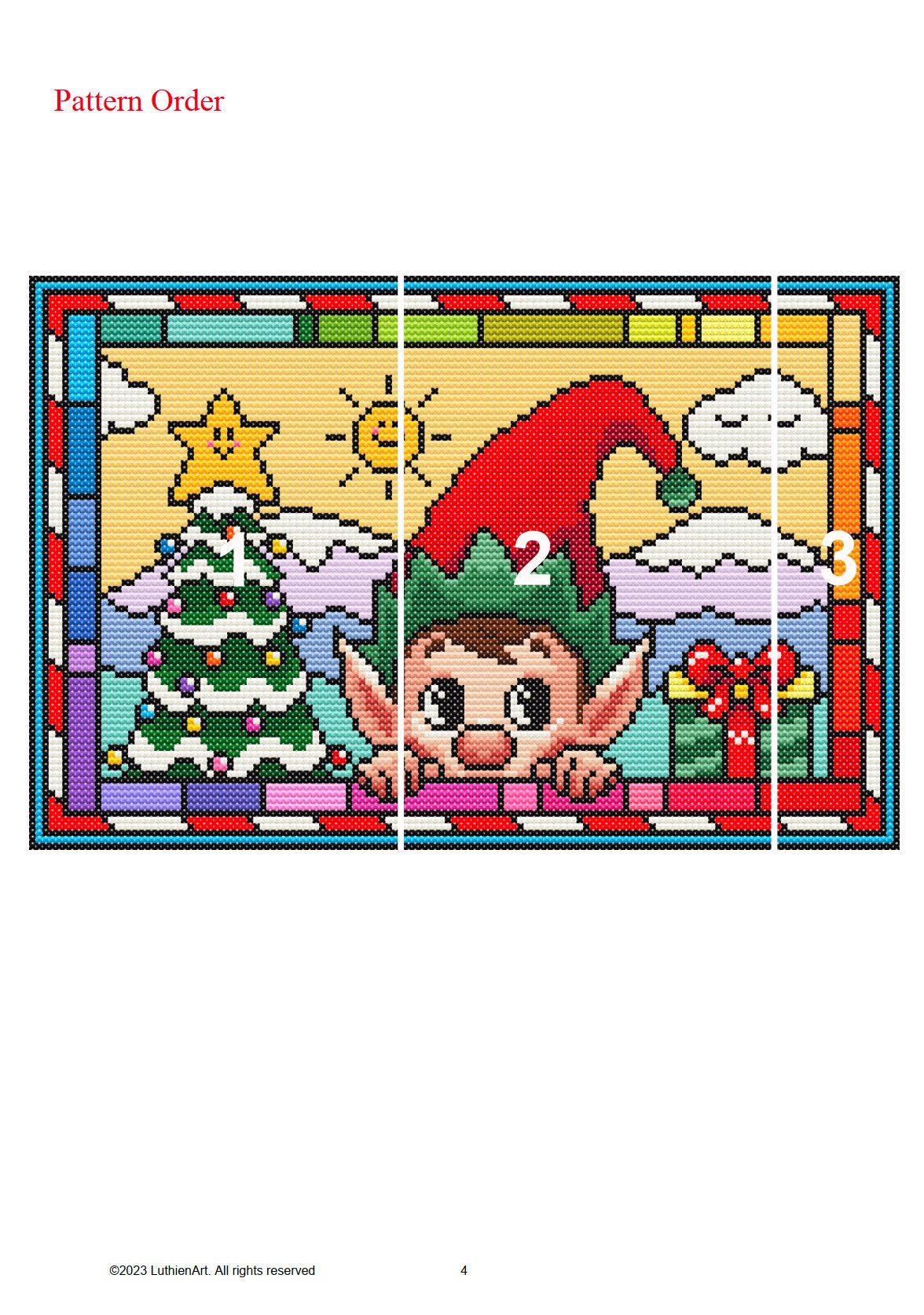 Stained Glass Elf Christmas Peeking Cross Stitch Pattern