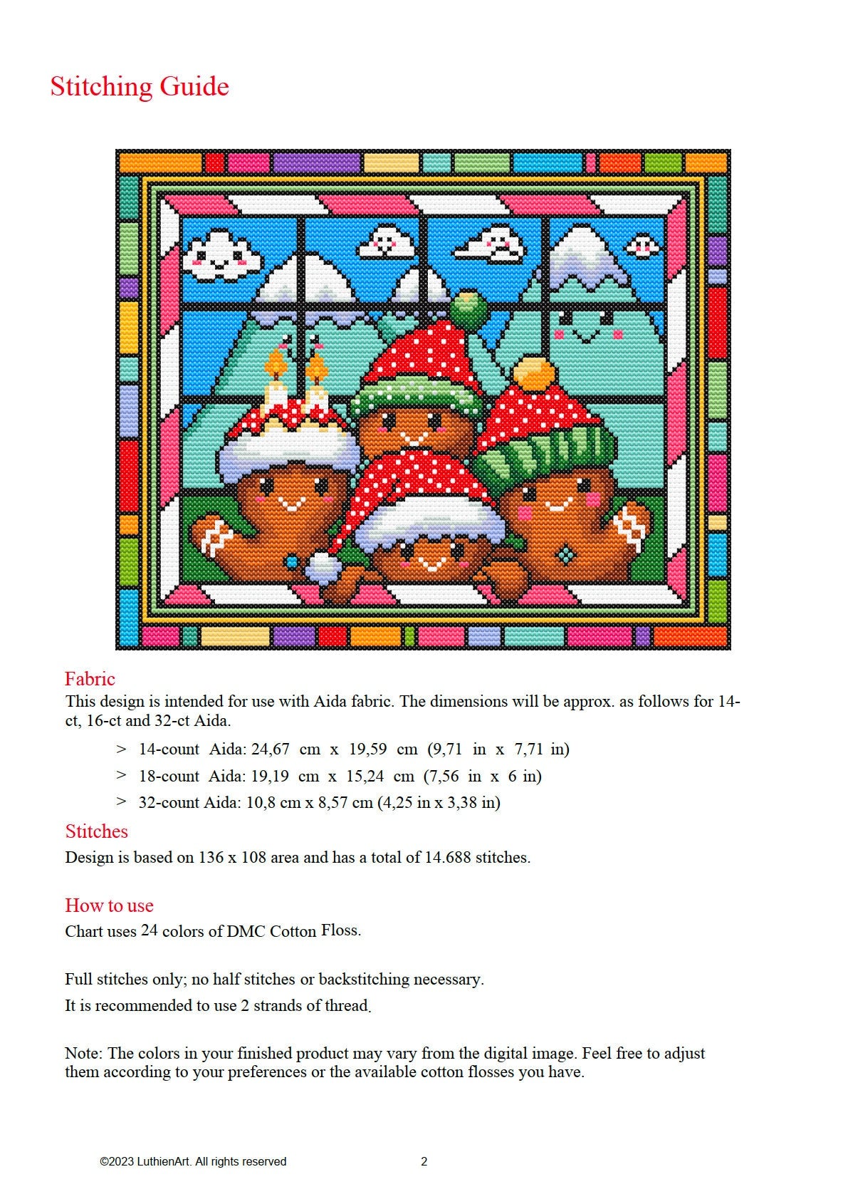 Stained Glass Gingerbread Christmas Peeking Cross Stitch Pattern