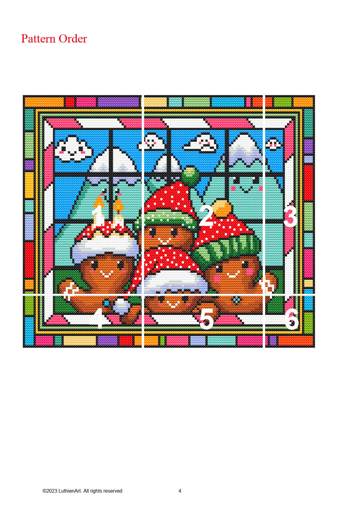 Stained Glass Gingerbread Christmas Peeking Cross Stitch Pattern