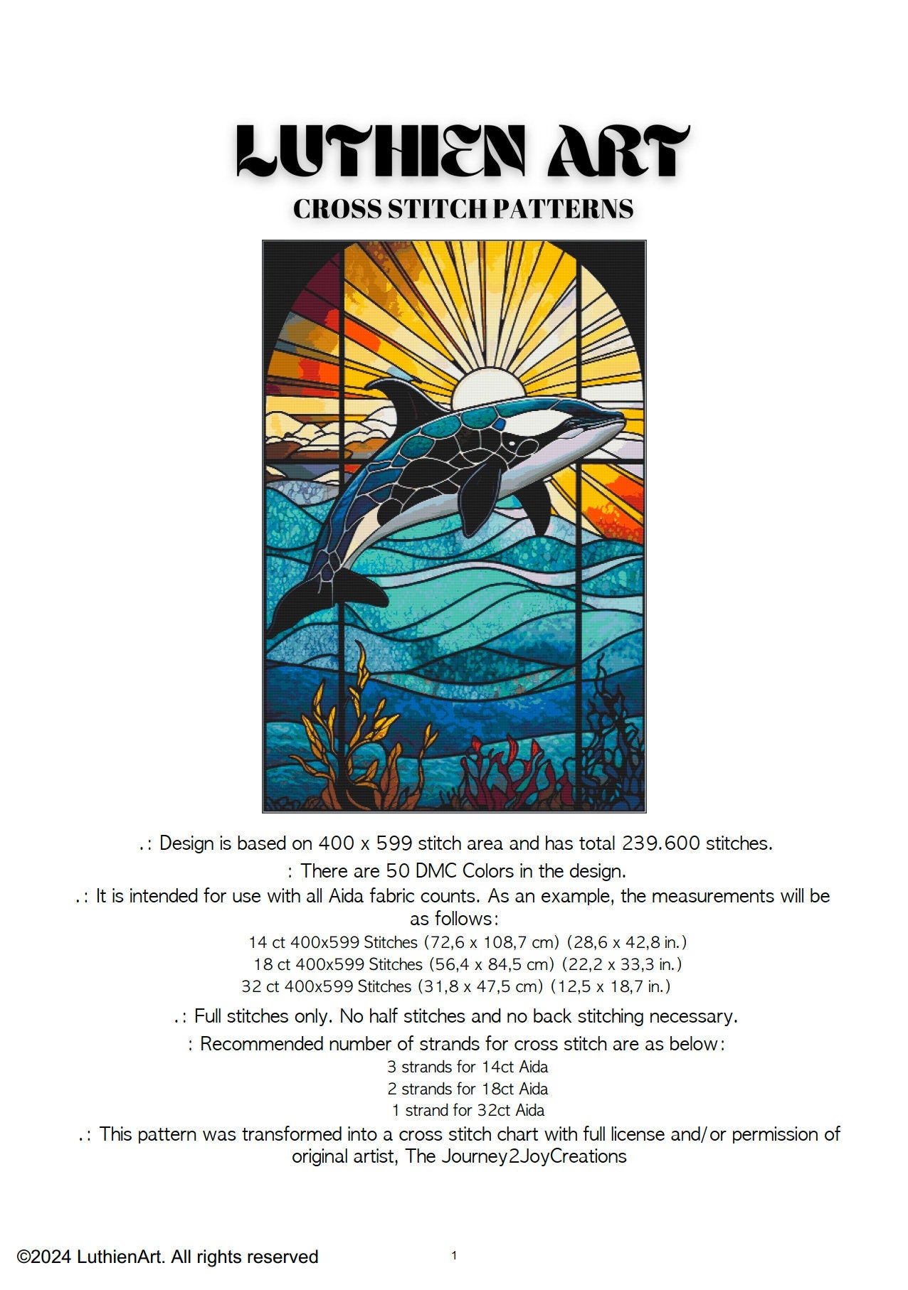 Stained Glass Ocean Collection Orca Cross Stitch Chart