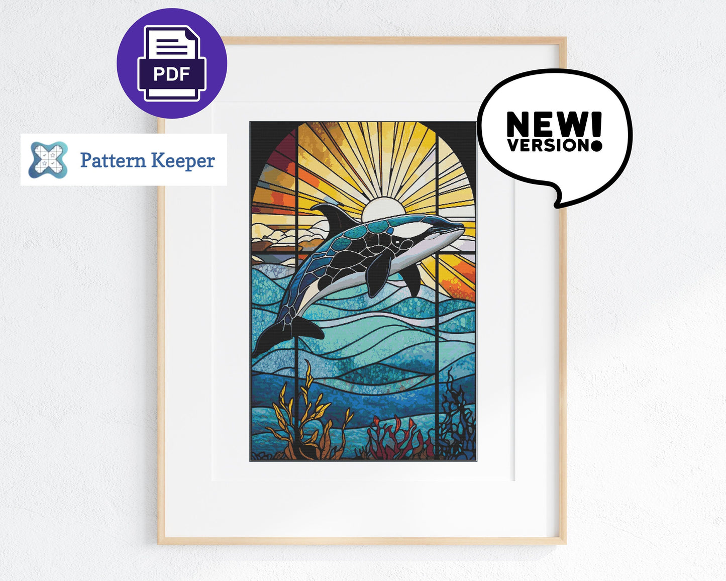 Stained Glass Ocean Collection Orca Cross Stitch Chart